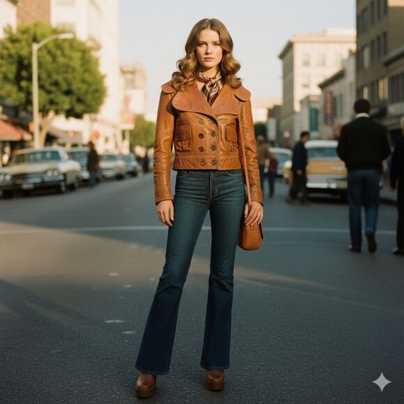 VTG 70s Womens Cropped Leather Jacket S/M Equipments Militaires Santa Fe Lapel - Picture 1 of 10